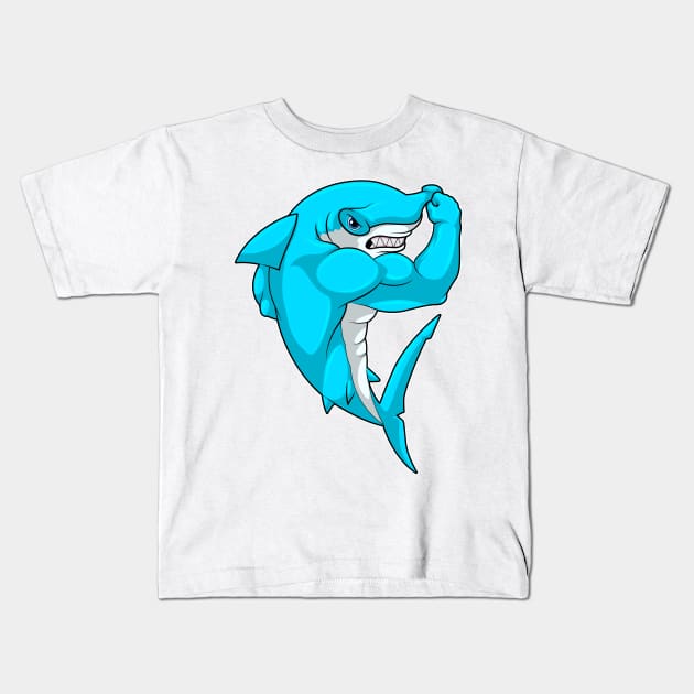 Hammerhead shark as Bodybuilder at Bodybuilding Kids T-Shirt by Markus Schnabel